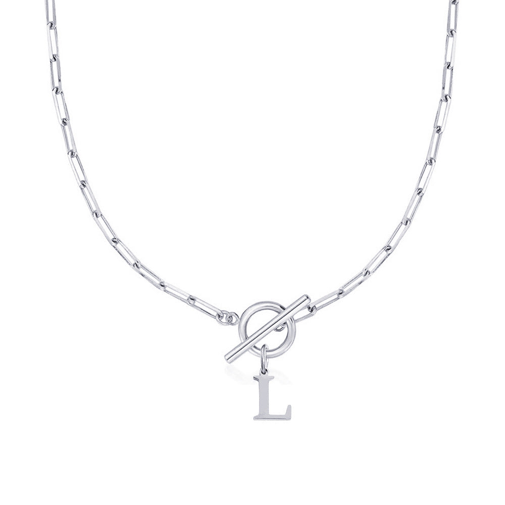 BowLift | Paperclip Letter Initial Circle Lock Clasp Necklace
