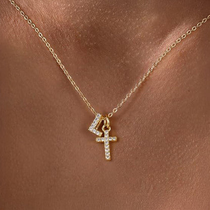 Skanto | Dainty Diamond Initial & Cross Necklace