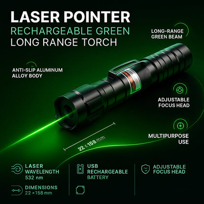 Skanto | Rechargeable Green Laser Pointer Long Range Flashlight