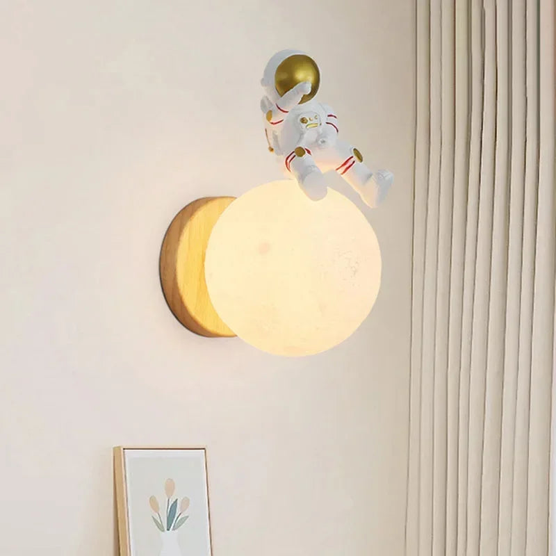 Moon Lamp for Kids' Room - Wooden Wall Lamp with Bear Figure
