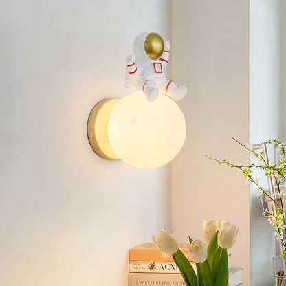 Moon Lamp for Kids' Room - Wooden Wall Lamp with Bear Figure