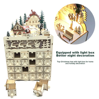 Skanto | LumiFest Wooden Advent Calendar – 24 Compartments with Warm LED Light & Christmas Atmosphere