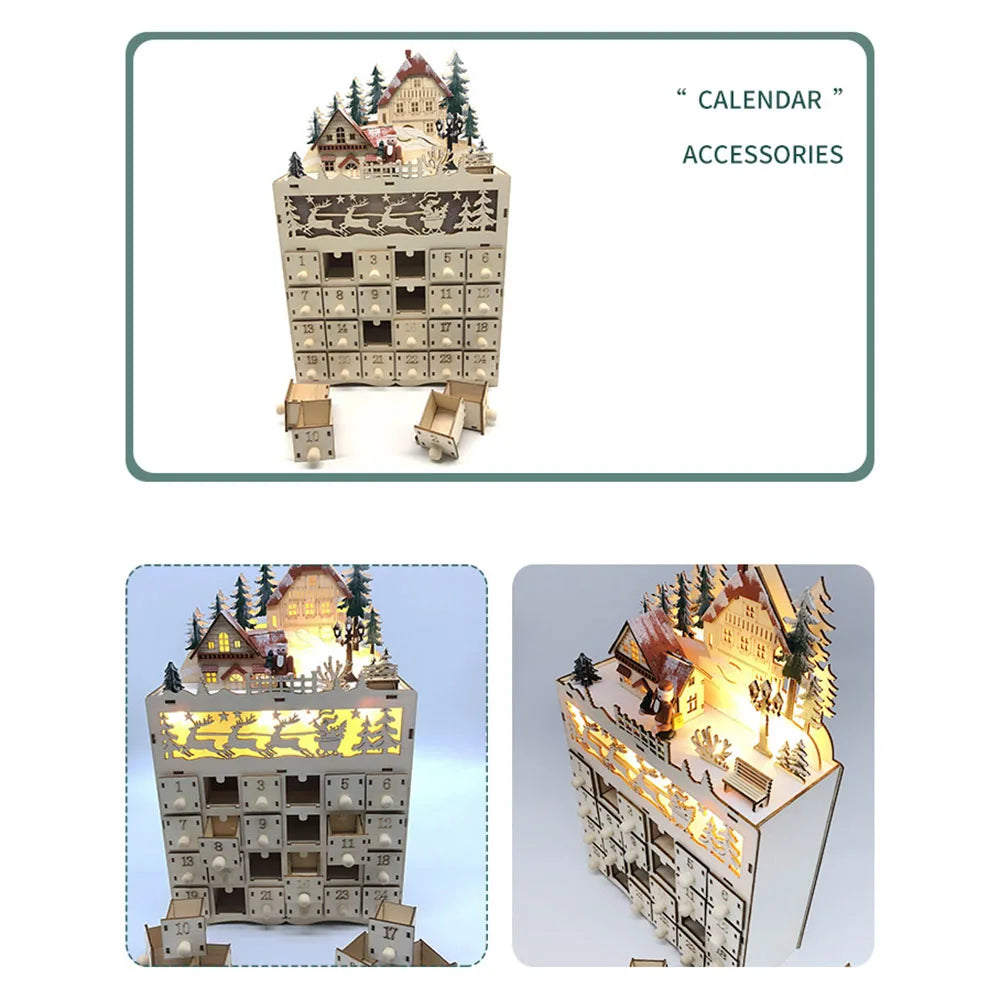 Skanto | LumiFest Wooden Advent Calendar – 24 Compartments with Warm LED Light & Christmas Atmosphere