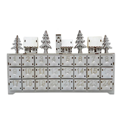 Skanto | LumiFest Wooden Advent Calendar – 24 Compartments with Warm LED Light & Christmas Atmosphere