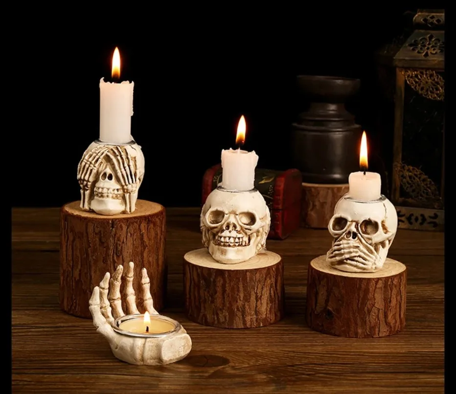 Frendorf | Skull Glow Skullight 3pc Halloween Skull Candlestick Set
