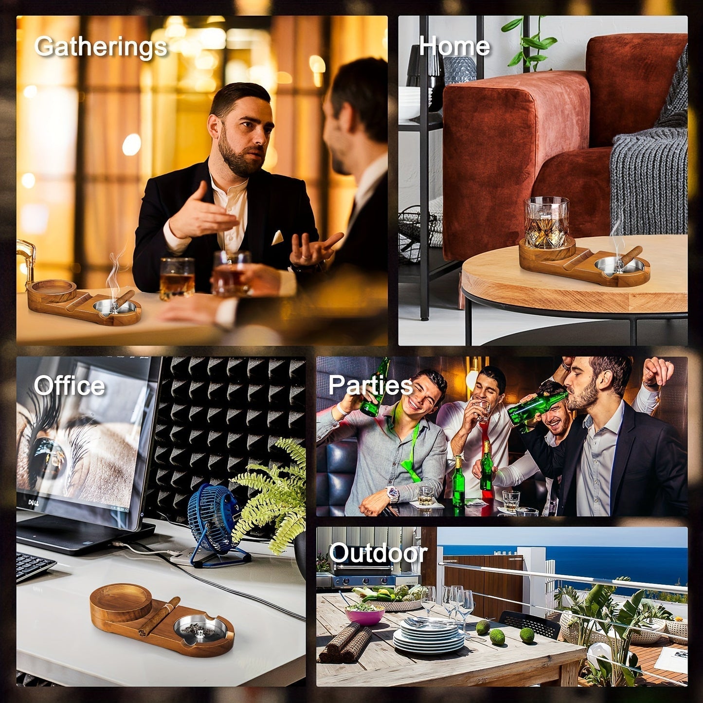 BowLift | CigarOak Ashtray with Whiskey Holder – Luxury Wooden Tray for Cigar Lovers