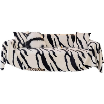 Skanto | Zebra-print fluffy plush sofa protector stylish couch cover