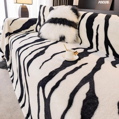 Skanto | Zebra-print fluffy plush sofa protector stylish couch cover