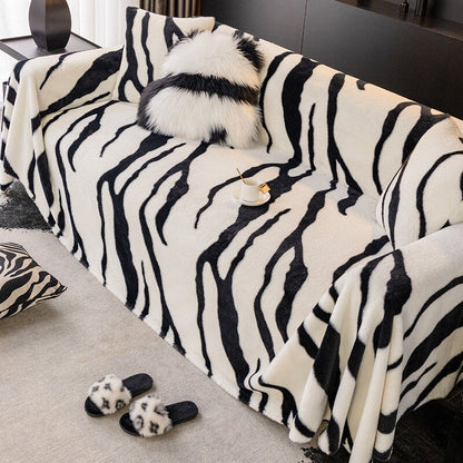 Skanto | Zebra-print fluffy plush sofa protector stylish couch cover