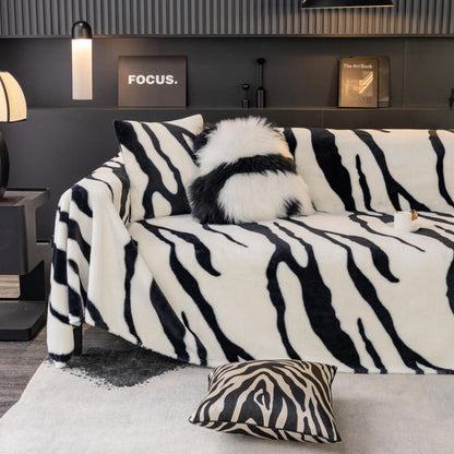 Skanto | Zebra-print fluffy plush sofa protector stylish couch cover