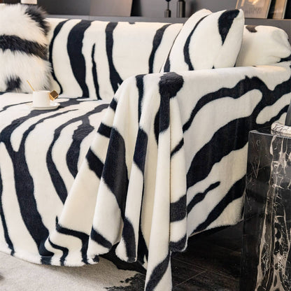 Skanto | Zebra-print fluffy plush sofa protector stylish couch cover