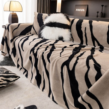 Skanto | Zebra-print fluffy plush sofa protector stylish couch cover