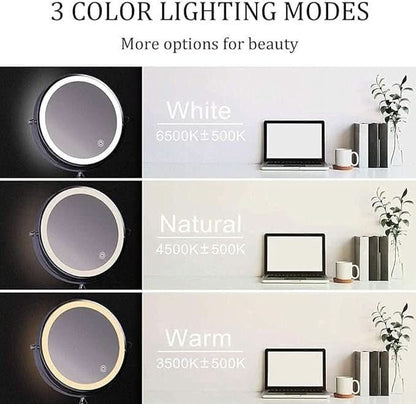 Skanto | LED Magnifying Mirror with Adjustable Light and Rechargeable Battery