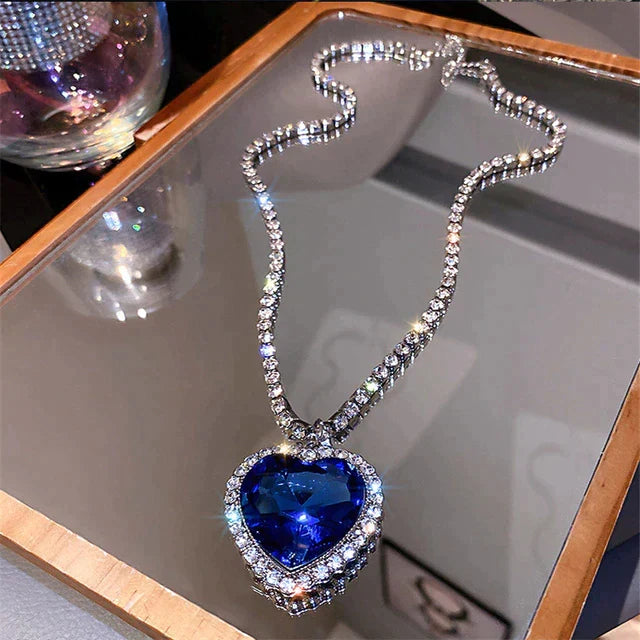 Seductive Blue Crystal Heart Necklace | Timeless Elegance and Style Bowlift