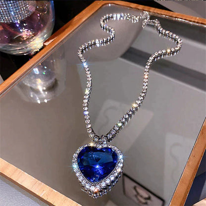 Seductive Blue Crystal Heart Necklace | Timeless Elegance and Style Bowlift