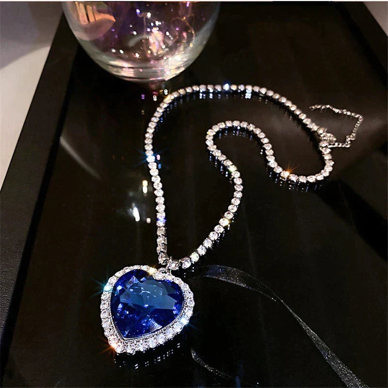 Seductive Blue Crystal Heart Necklace | Timeless Elegance and Style Bowlift