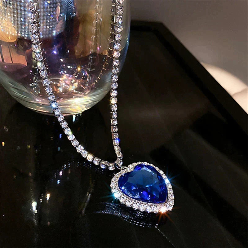 Seductive Blue Crystal Heart Necklace | Timeless Elegance and Style Bowlift