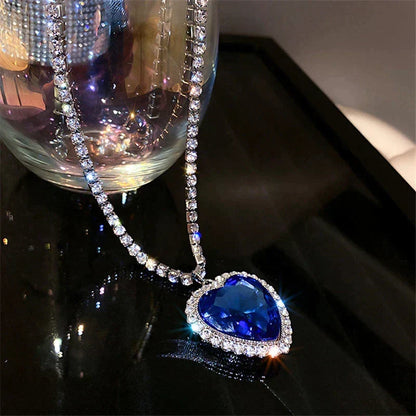 Seductive Blue Crystal Heart Necklace | Timeless Elegance and Style Bowlift