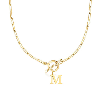 BowLift | Paperclip Letter Initial Circle Lock Clasp Necklace