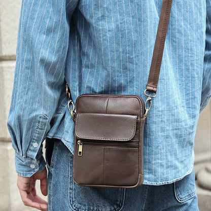 Skanto | Men's Small Genuine Leather Shoulder Bag – Compact Crossbody with Adjustable Strap