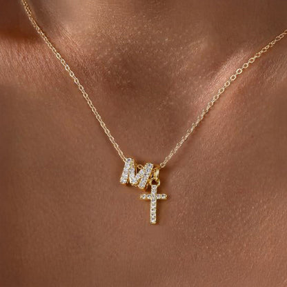 Skanto | Dainty Diamond Initial & Cross Necklace