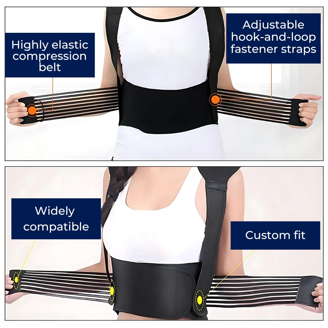BowLift | Self-Heating Back Support Brace | Adjustable Heated Posture Corrector for Back Pain Relief & Improved Posture