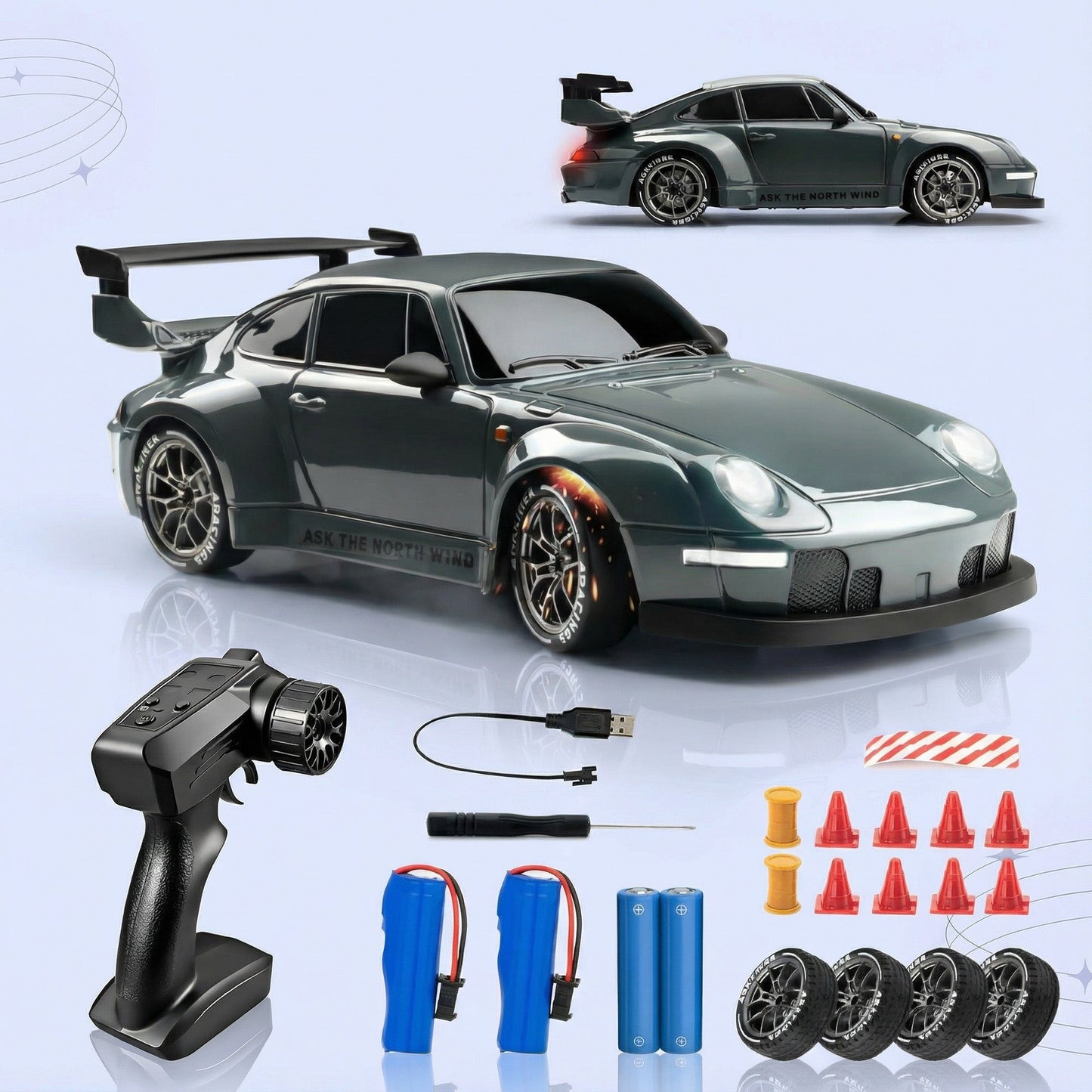 RC Drift Car – LED Lights, High-Speed 4WD & Drift Tires Bowlift