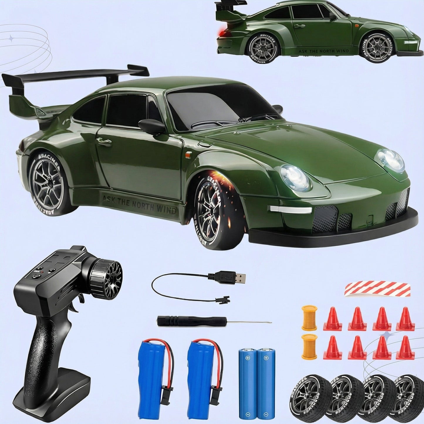RC Drift Car – LED Lights, High-Speed 4WD & Drift Tires Bowlift