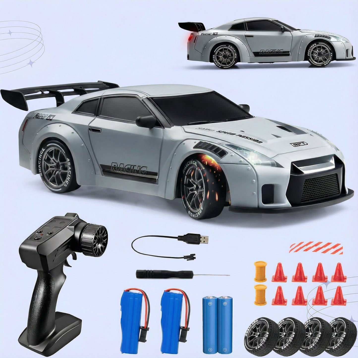 RC Drift Car – LED Lights, High-Speed 4WD & Drift Tires Bowlift