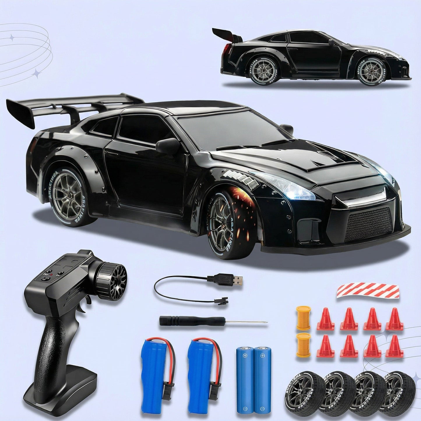 RC Drift Car – LED Lights, High-Speed 4WD & Drift Tires Bowlift
