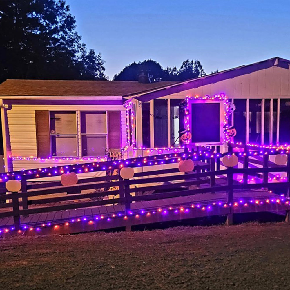 Skanto | Halloween LED String Lights – Purple and Orange Lanterns for Outdoor Patio, Garden, Street, Home, Christmas, and Party Decoration