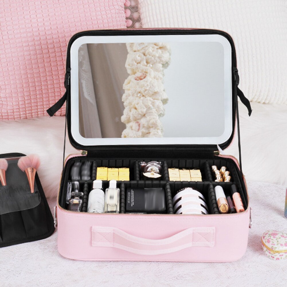 Travel Makeup Case with LED Light & Mirror Portable Bowlift