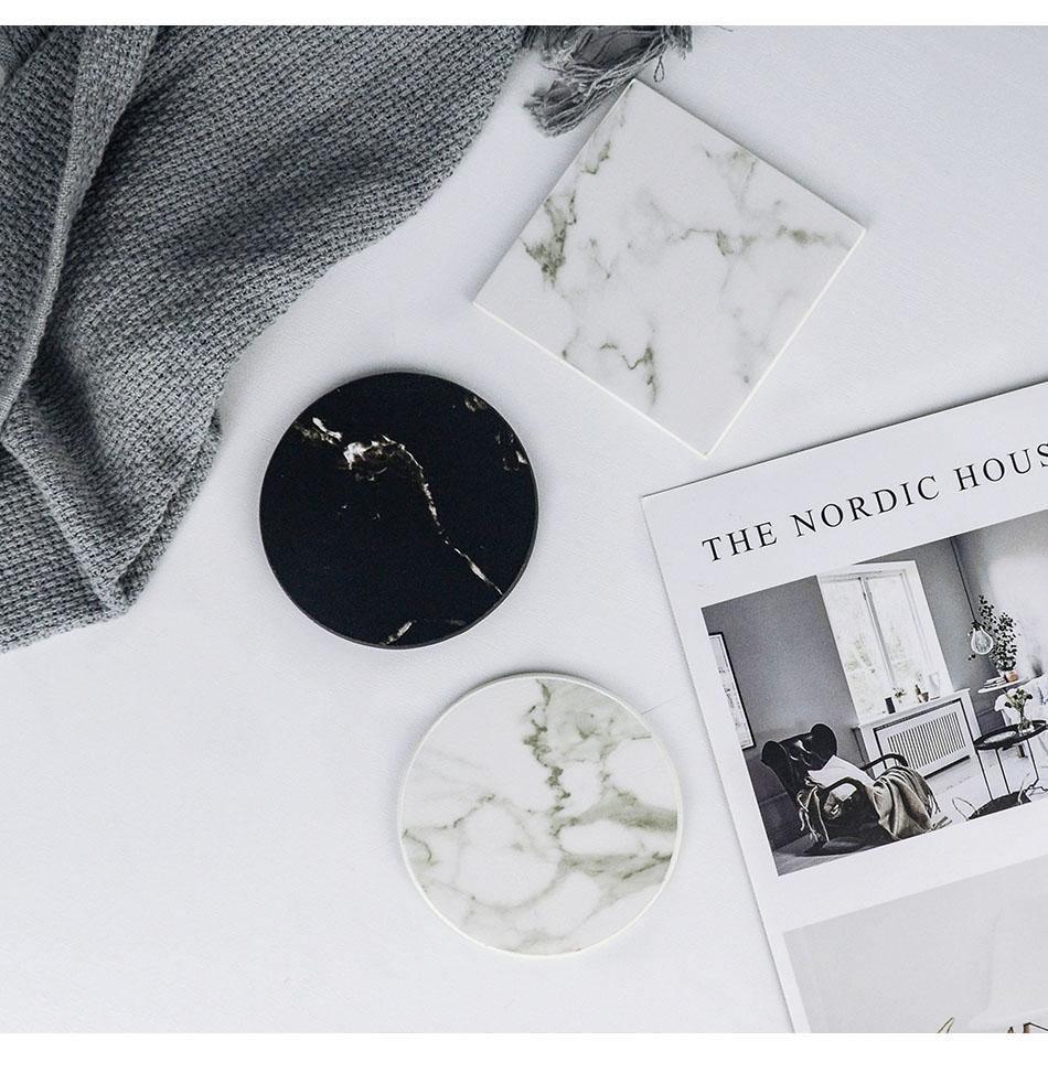 Garduru Vegan Leather Coaster Set | Marble Look | Elegant Surface Protection
