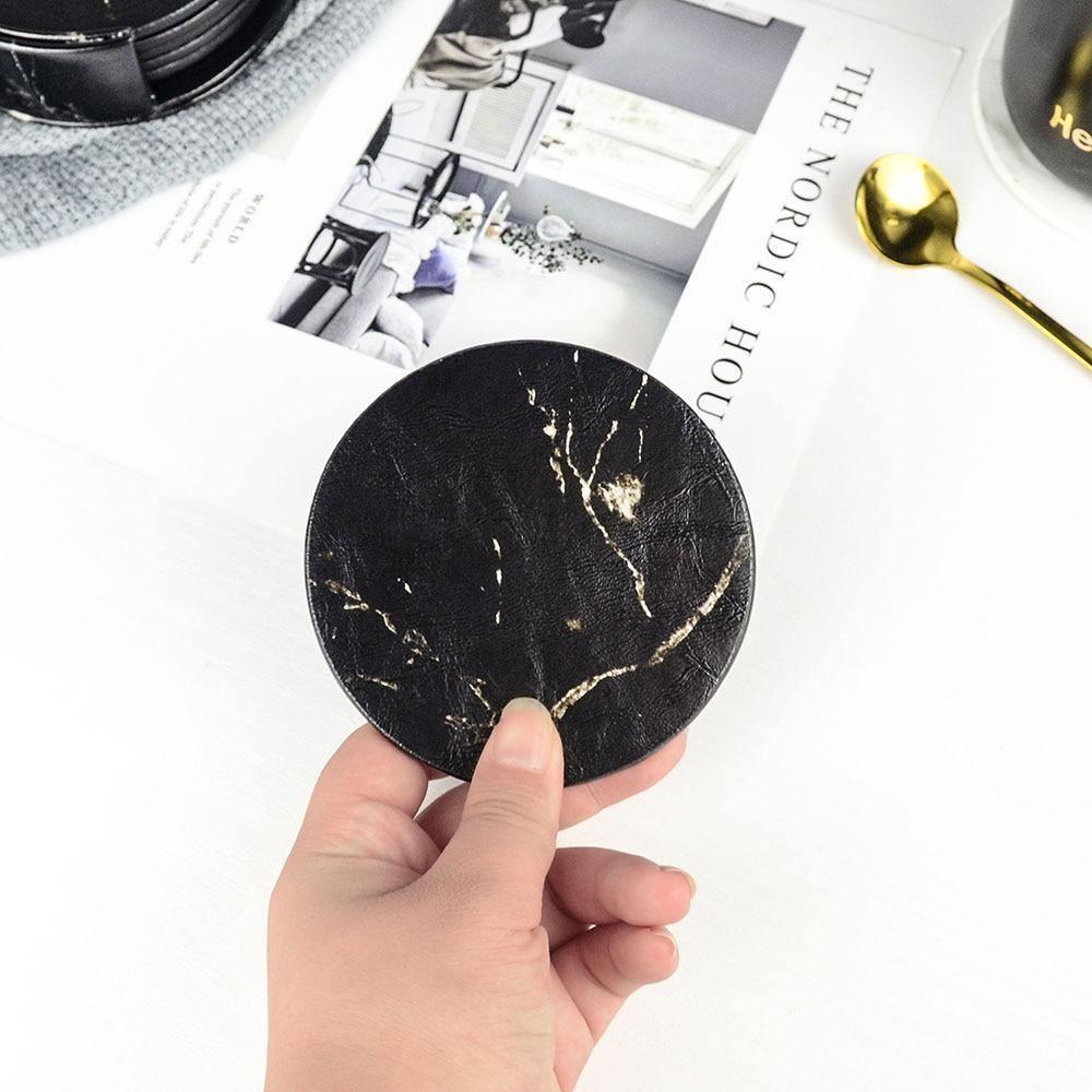 BowLift | Coastline Vegan Leather Coaster Set | Marble Look | Stylish Protection for Surfaces