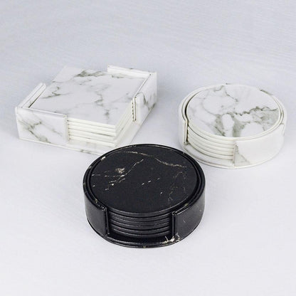Garduru Vegan Leather Coaster Set | Marble Look | Elegant Surface Protection