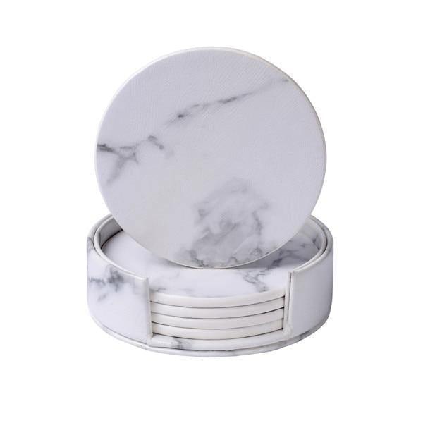 BowLift | Coastline Vegan Leather Coaster Set | Marble Look | Stylish Protection for Surfaces