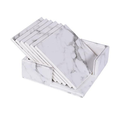 BowLift | Coastline Vegan Leather Coaster Set | Marble Look | Stylish Protection for Surfaces