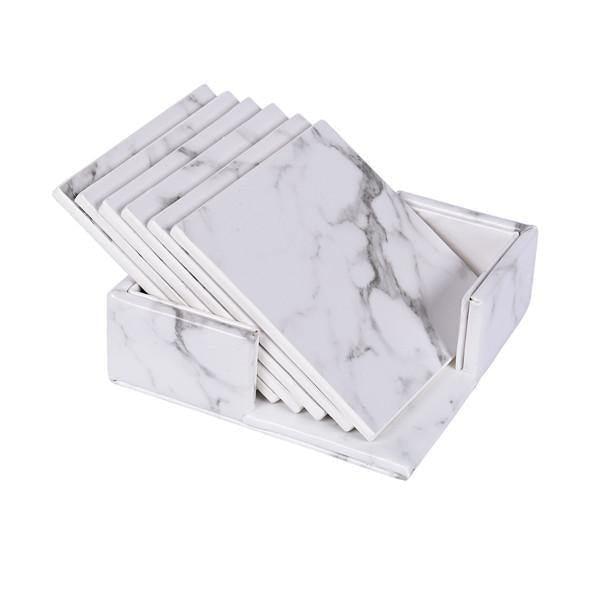 Garduru Vegan Leather Coaster Set | Marble Look | Elegant Surface Protection
