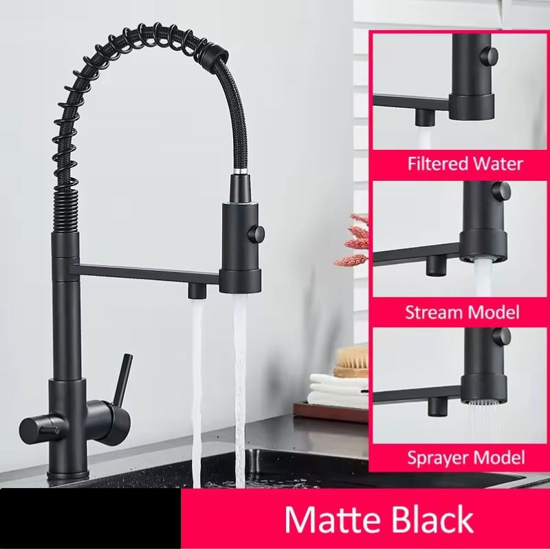 Sandsberg Black Filter Kitchen Faucet with Dual Spout – Mixer Tap with Water Filter for Kitchens, Water Treatment and Cleaning | Karnz