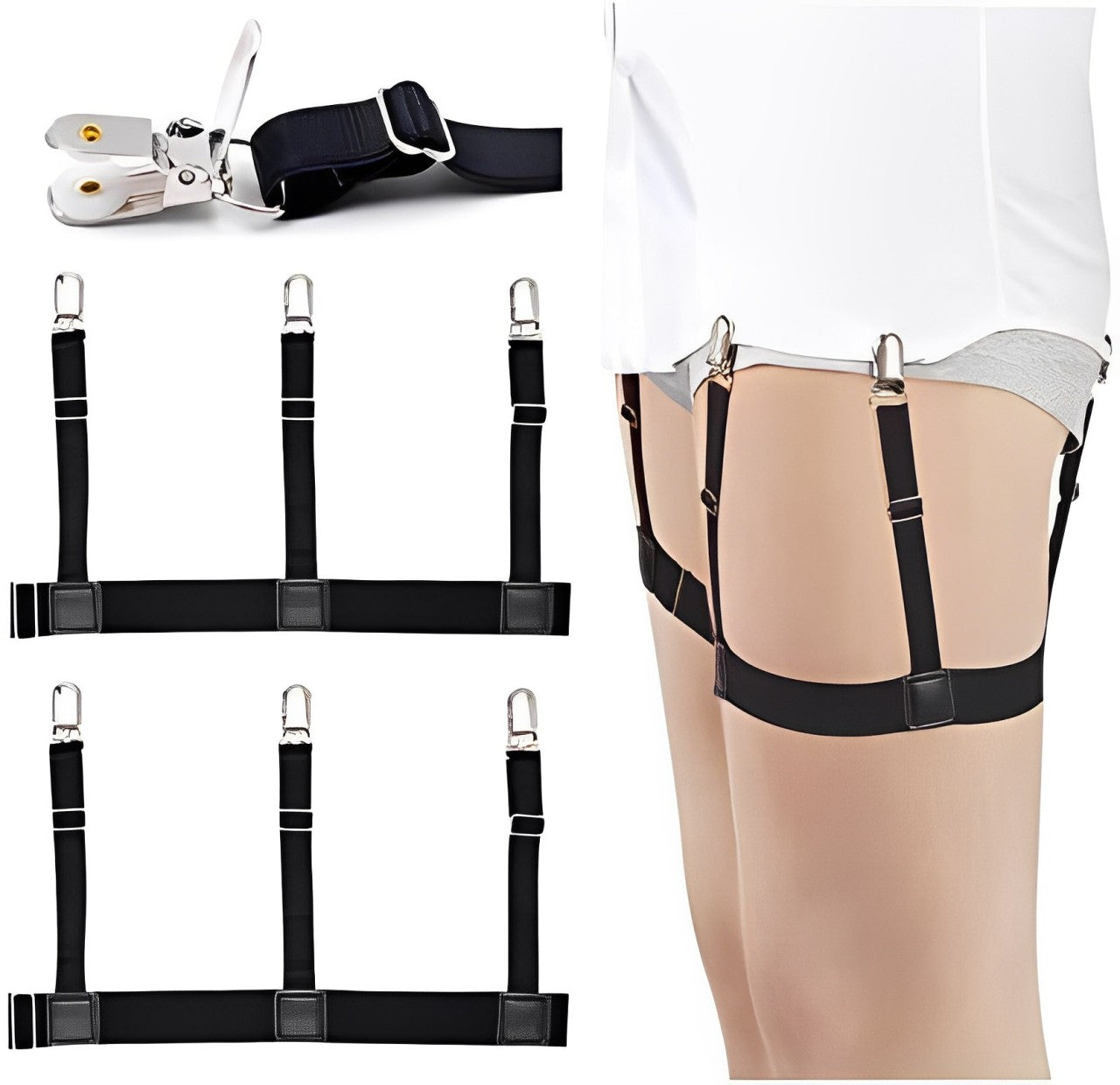 Men's Shirt Stays Elastic Suspenders for Secure Shirt Holder