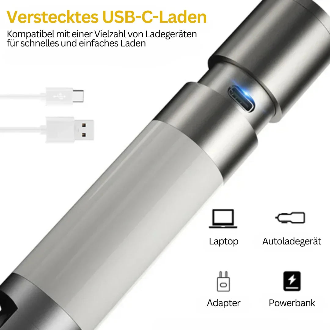 Skanto | LED Flashlight with Multicolor Filters – Rechargeable USB-C Lamp with Camping and Emergency Light Function