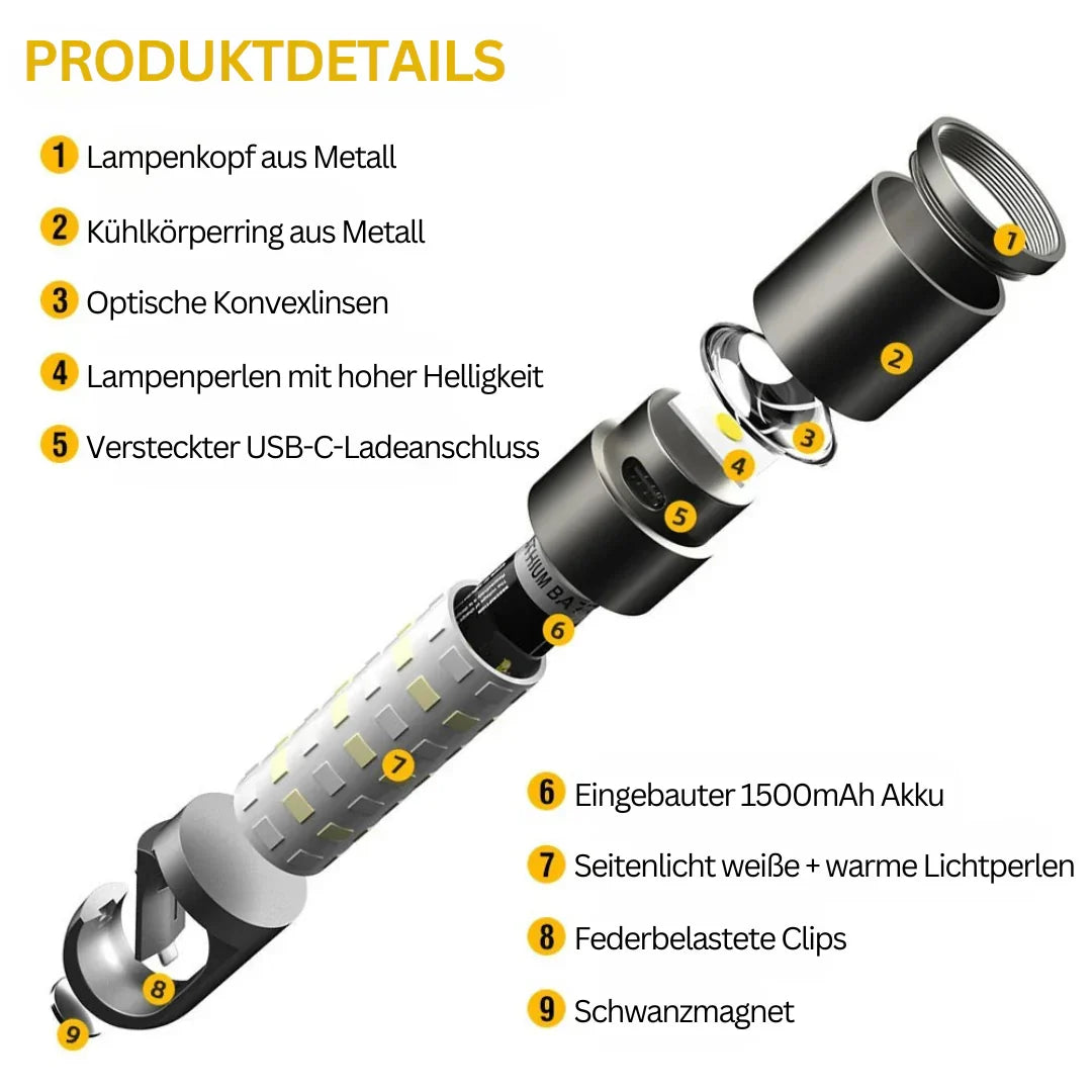 Skanto | LED Flashlight with Multicolor Filters – Rechargeable USB-C Lamp with Camping and Emergency Light Function