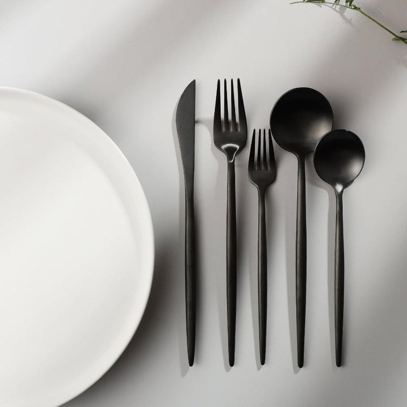 BowLift | Minimalist Flatware Set – 20-Piece Titanium-Coated Stainless Steel Cutlery | Modern Matte Finish for Elegant Dining
