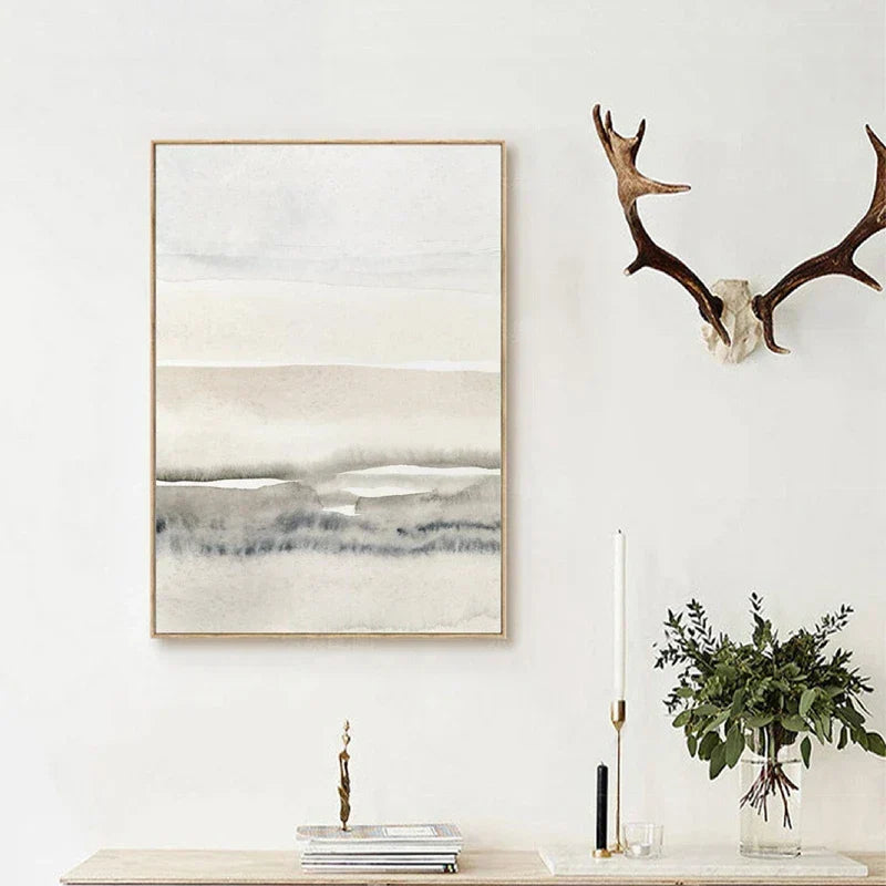 Minimalist Abstract Landscape Wall Art Fine Art Canvas Prints Beige Gray Art for Modern Living Room Bedroom Dining Scandinavian Interior | Skanto