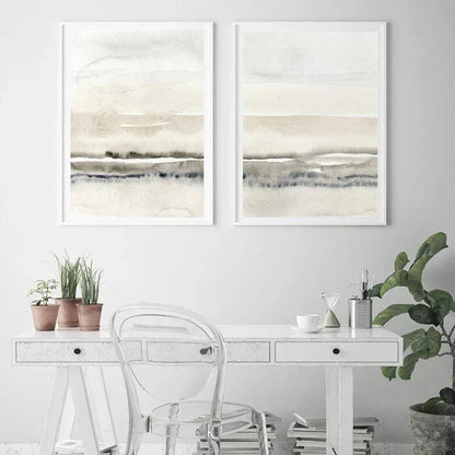 Minimalist Abstract Landscape Wall Art Fine Art Canvas Prints Beige Gray Art for Modern Living Room Bedroom Dining Scandinavian Interior | Skanto