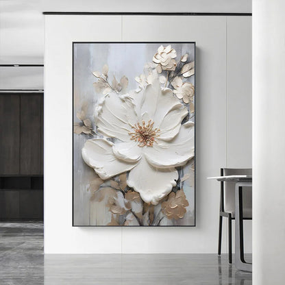 Modern Abstract White Floral Wall Art Fine Art Canvas Prints Bright Luxury Botanical Pictures For Living Room Entrance Hallway Wall | Karnz