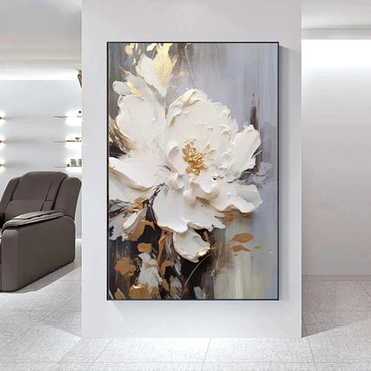 Modern Abstract White Floral Wall Art Fine Art Canvas Prints Bright Luxury Botanical Pictures For Living Room Entrance Hallway Wall | Karnz