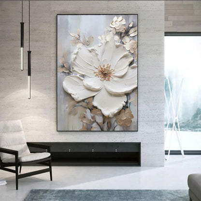 Modern Abstract White Floral Wall Art Fine Art Canvas Prints Bright Luxury Botanical Pictures For Living Room Entrance Hallway Wall | Karnz
