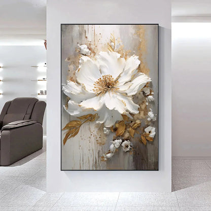 Modern Abstract White Floral Wall Art Fine Art Canvas Prints Bright Luxury Botanical Pictures For Living Room Entrance Hallway Wall | Karnz