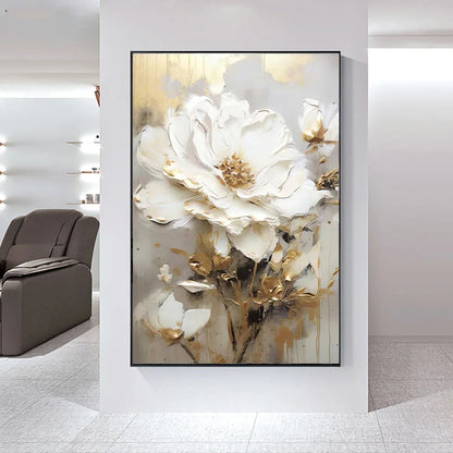 Modern Abstract White Floral Wall Art Fine Art Canvas Prints Bright Luxury Botanical Pictures For Living Room Entrance Hallway Wall | Karnz